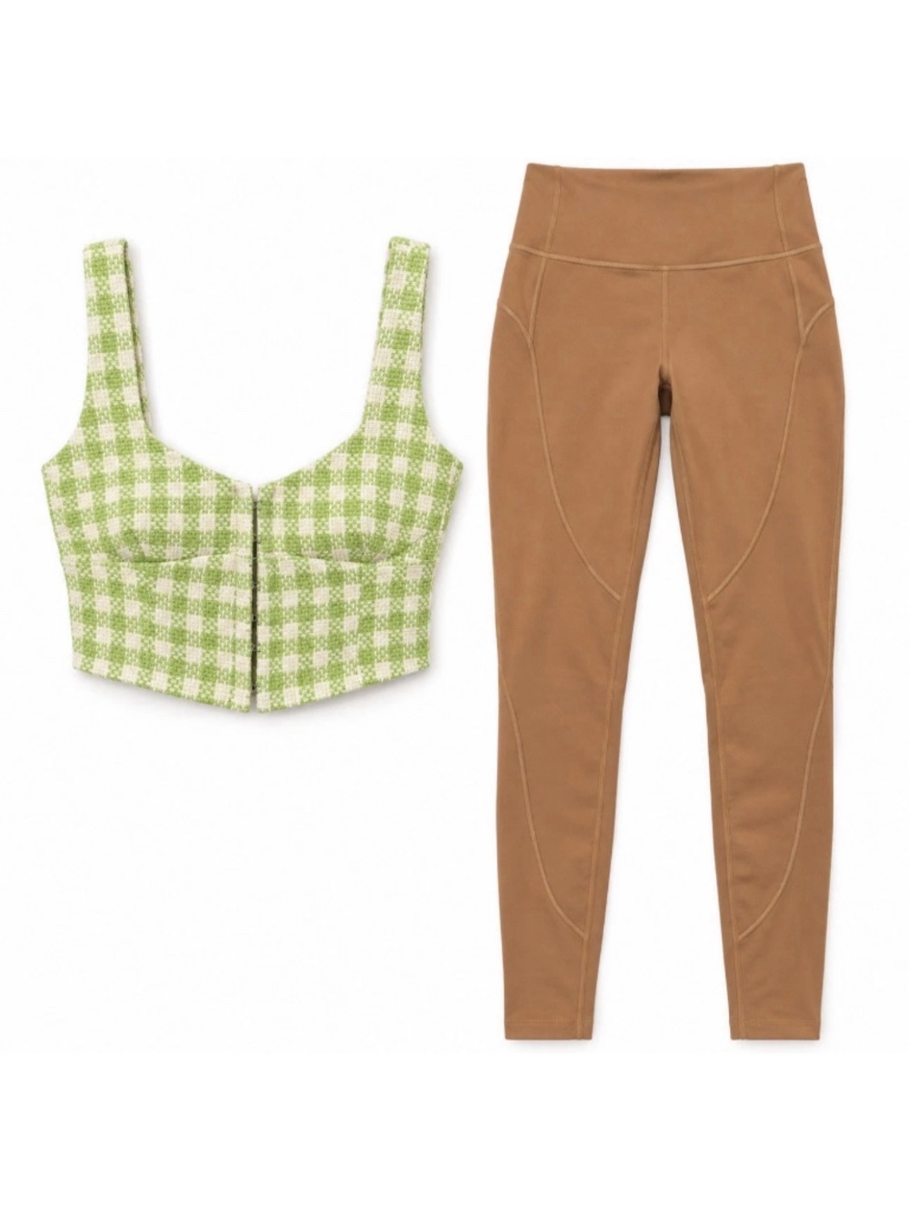 Zara Gingham Corset Top M & VSX Caramel Leggings S NWT 2\-Piece Outfit